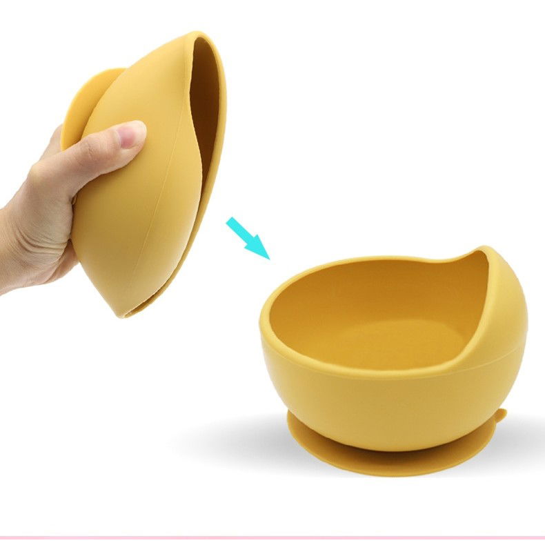 Set 5 piese diversificare bebelusi si copii din silicon Flippy, baveta, farfurie compartimentata cu ventuza, bol cu ventuza, tacamuri, fara alergeni, galben [3]