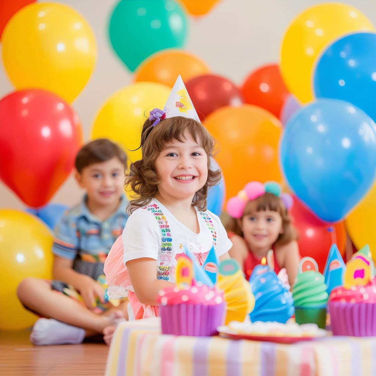 Set 50 Baloane din Latex, Flippy, Model Party, Multicolor, 7x Albastru, 7x Verde, 7x Galben, 7x Mov, 7x Portocaliu, 7x Roz, 8x Rosu, 23 cm, 1.4 g [4]