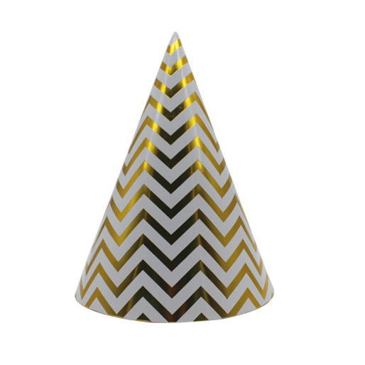 10 - 25 LEI - Set 6 Coifuri, Flippy, Petrecere Copii, din Carton, 20 x 13.5 cm, Model 7 Valuri, Auriu