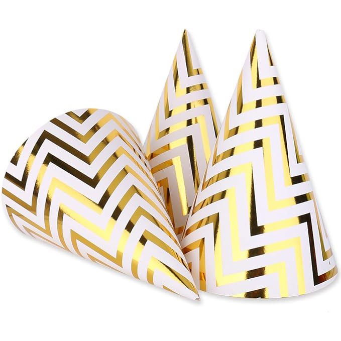 10 - 25 LEI - Set 6 Coifuri, Flippy, Petrecere Copii, din Carton, 20 x 13.5 cm, Model 7 Valuri, Auriu