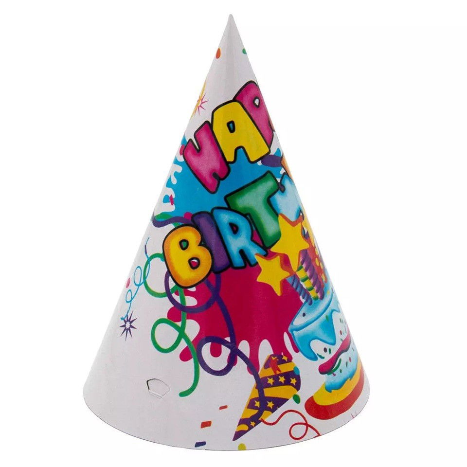 10 - 25 LEI - Set 6 Coifuri, Flippy, Petrecere Copii, din Carton, 20 x 13.5 cm, Model 5 Happy Birthday, Multicolor