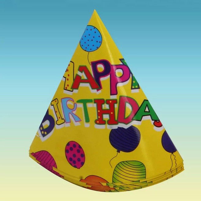 10 - 25 LEI - Set 6 Coifuri, Flippy, Petrecere Copii, din Carton, 20 x 13.5 cm, Model 3 Happy Birthday, Multicolor