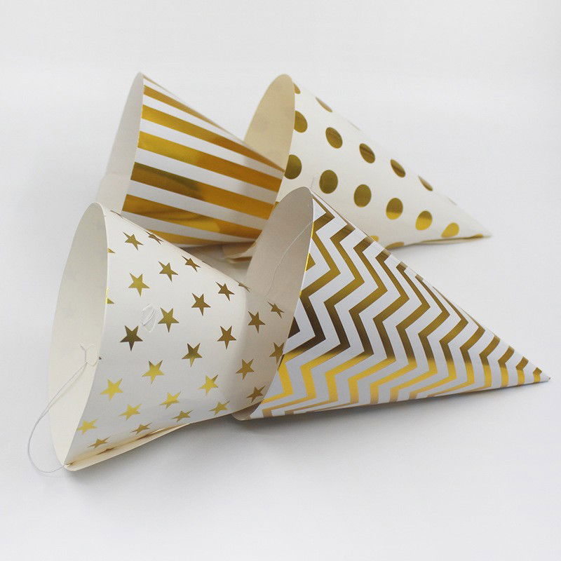 Set 6 Coifuri Metalizate, Flippy, pentru Petrecere, Tematica Aniversare, Model Buline, 20 cm, Auriu [4]