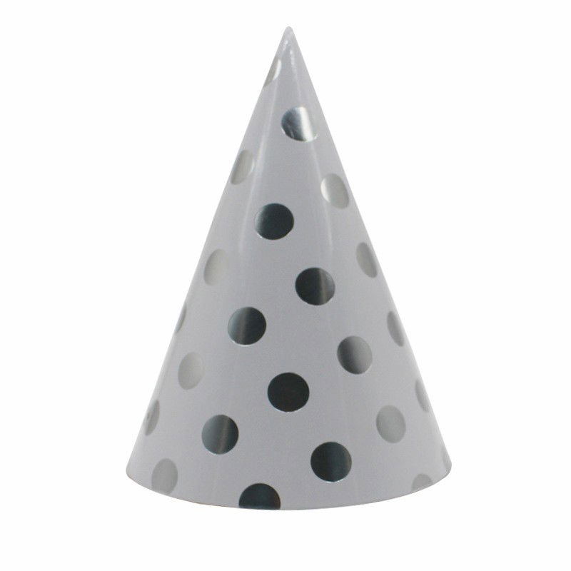 Set 6 Coifuri Metalizate, Flippy, pentru Petrecere, Tematica Aniversare, Model Buline, 20 cm, Argintiu [3]