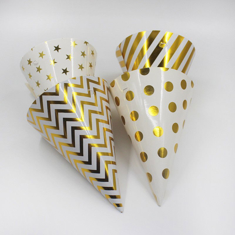 Set 6 Coifuri Metalizate, Flippy, pentru Petrecere, Tematica Aniversare, Model Buline, 20 cm, Auriu [3]