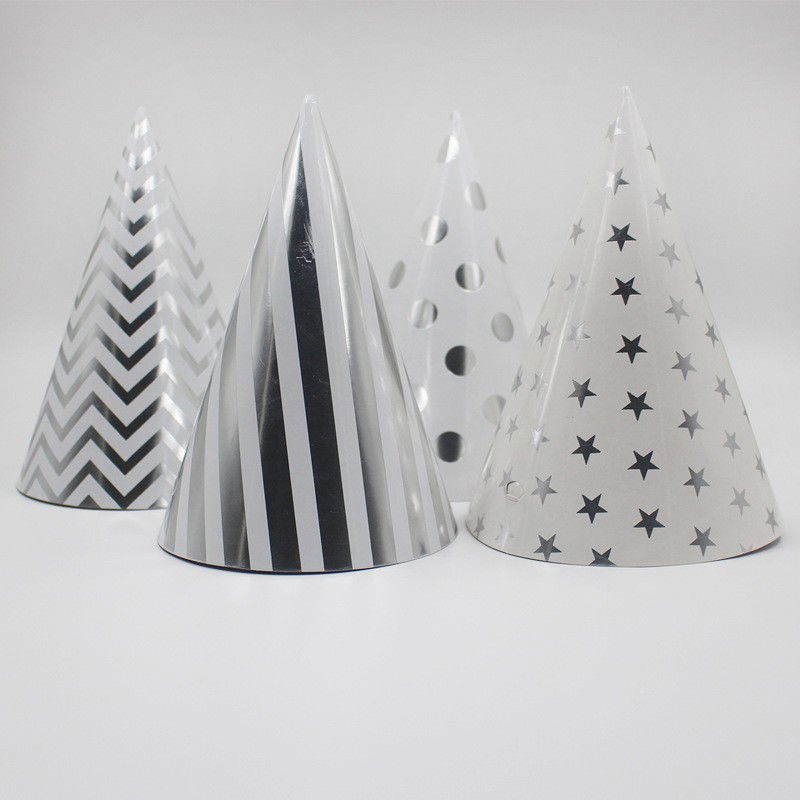 Set 6 Coifuri Metalizate, Flippy, pentru Petrecere, Tematica Aniversare, Model Buline, 20 cm, Argintiu [4]