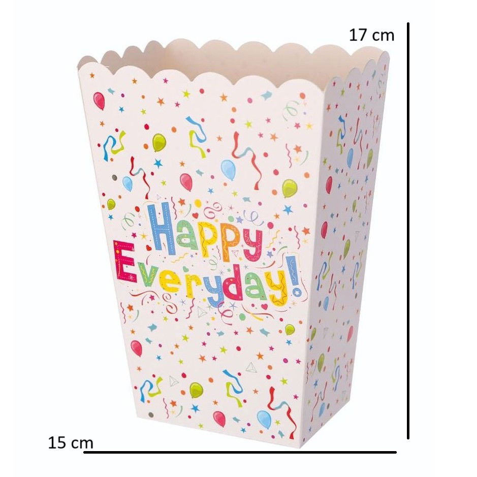 Petrecere - Set 6 Cutii de PopCorn, Flippy, Model Happy Everyday, 17 x 15 cm, Multicolor