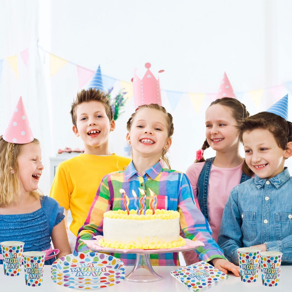 Set 6 Farfurii de Unica Folosinta, Flippy, Colectia LA MULTI ANI , 30 cm, din Carton Laminat, Multicolor [6]