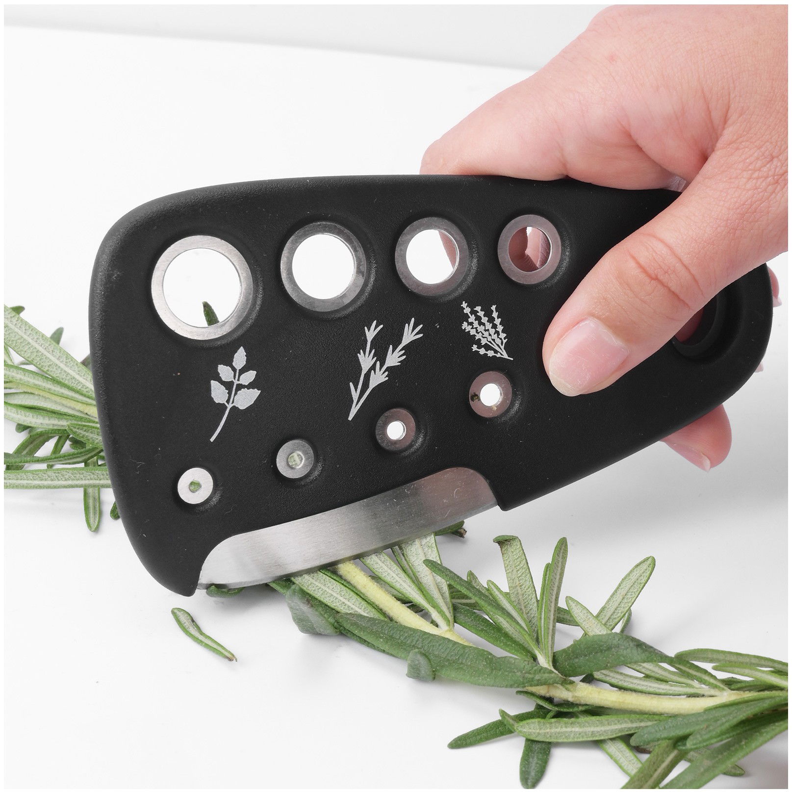 Set 6 in 1 mini ustensile bucatarie Flippy, taietor pizza, cutit, curatator, razatoare, desfacator, presa usturoi, manere din ABS, lame ascutite din otel inoxidabil, 7.1 x 12.9 x 4.8 cm, negru [11]