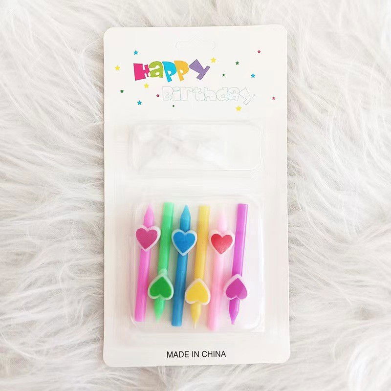 Lumanari si Toppere - Set 6 Lumanari de Tort, Flippy, Model Creion cu Inimioare, 5.9 x 1.1 cm, din Ceara, Multicolor