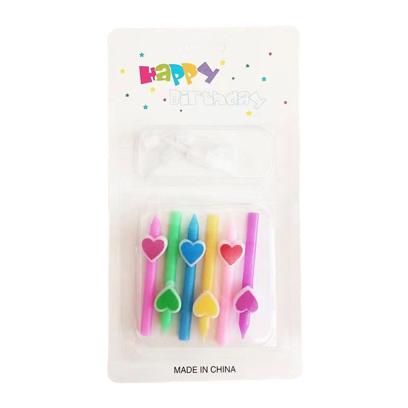 Pentru casa - Set 6 Lumanari de Tort, Flippy, Model Creion cu Inimioare, 5.9 x 1.1 cm, din Ceara, Multicolor