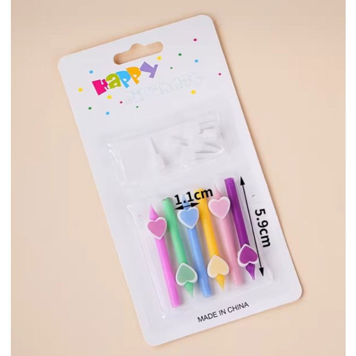 Set 6 Lumanari de Tort, Flippy, Model Creion cu Inimioare, 5.9 x 1.1 cm, din Ceara, Multicolor [4]