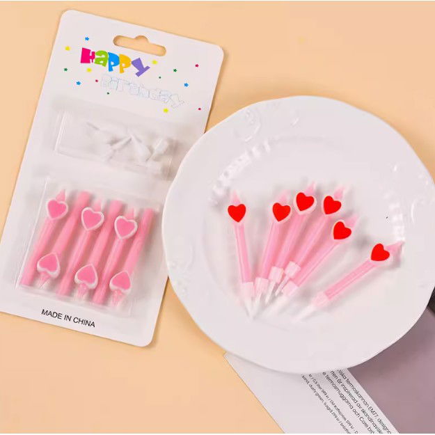 Set 6 Lumanari de Tort, Flippy, Model Creion cu Inimioare, 5.9 x 1.1 cm, din Ceara, Roz [4]