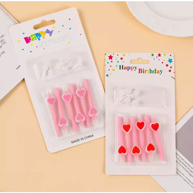 Set 6 Lumanari de Tort, Flippy, Model Creion cu Inimioare, 5.9 x 1.1 cm, din Ceara, Roz [5]