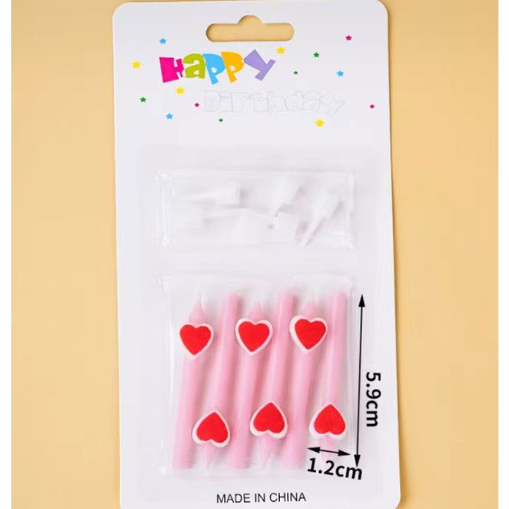 Set 6 Lumanari de Tort, Flippy, Model Creion cu Inimioare, 5.9 x 1.1 cm, din Ceara, Roz [6]
