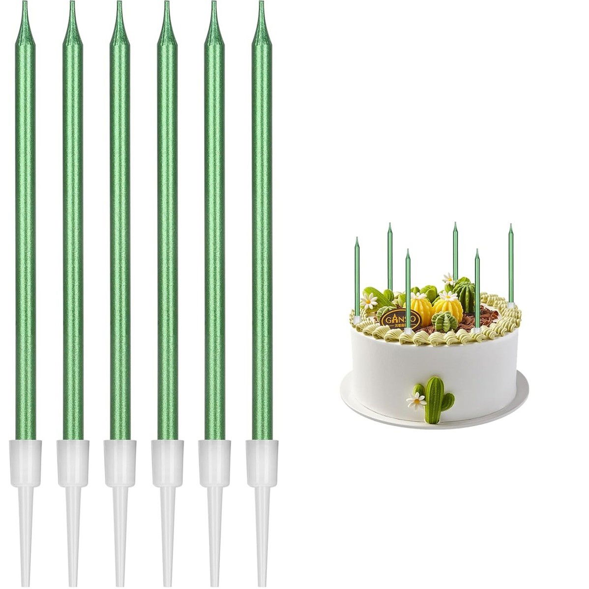 Set 6 Lumanari de Tort, Flippy, din Parafina, 11 x 0.4 cm, Lucioase, Verde [4]