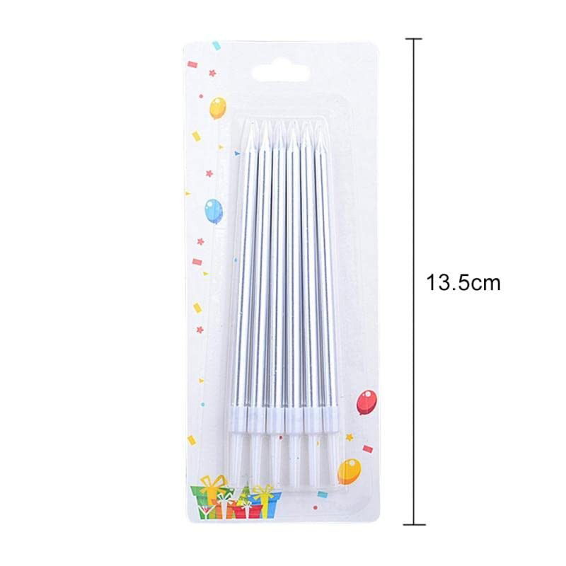 Set 6 Lumanari de Tort, Flippy, din Parafina, 11 x 0.4 cm, Lucioase, Argintiu [4]