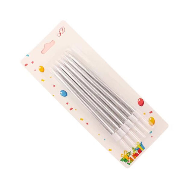 Pentru casa - Set 6 Lumanari de Tort, Flippy, din Parafina, 11 x 0.4 cm, Lucioase, Argintiu