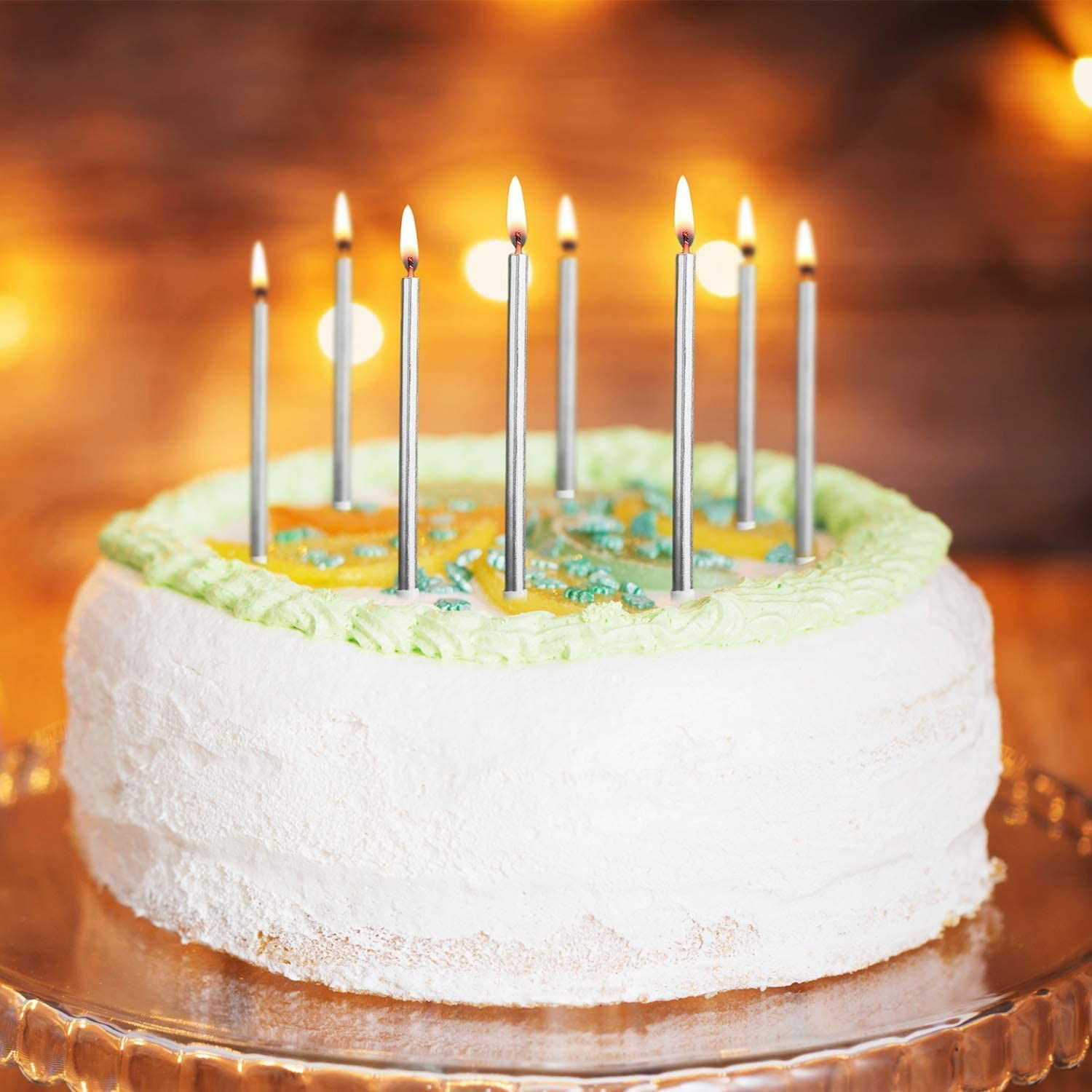 Set 6 Lumanari de Tort, Flippy, din Parafina, 11 x 0.4 cm, Lucioase, Argintiu [7]