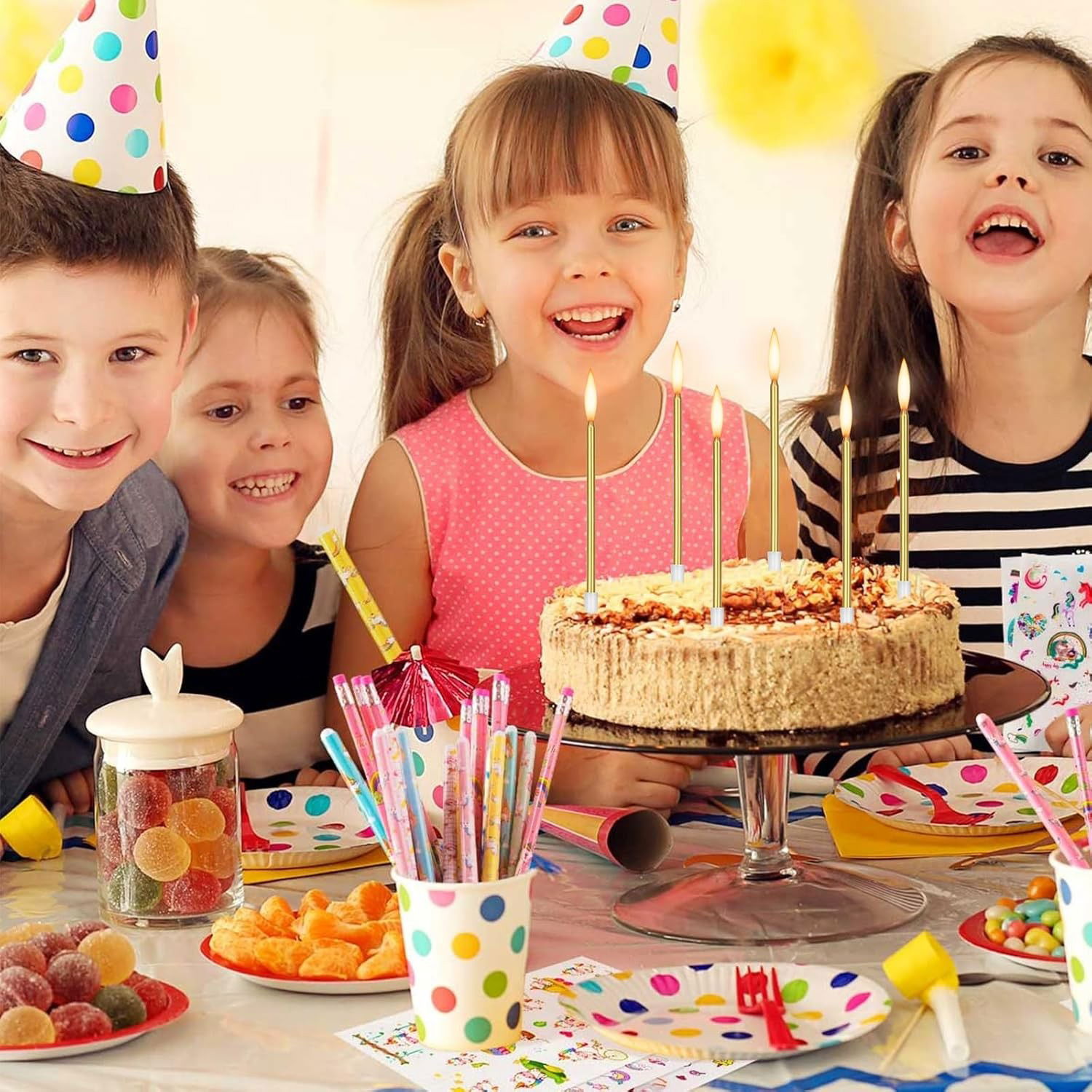 Set 6 Lumanari de Tort, Flippy, din Parafina, 11 x 0.4 cm, Lucioase, Verde [3]