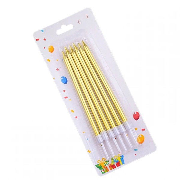 Pentru casa - Set 6 Lumanari de Tort, Flippy, din Parafina, 11 x 0.4 cm, Lucioase, Auriu