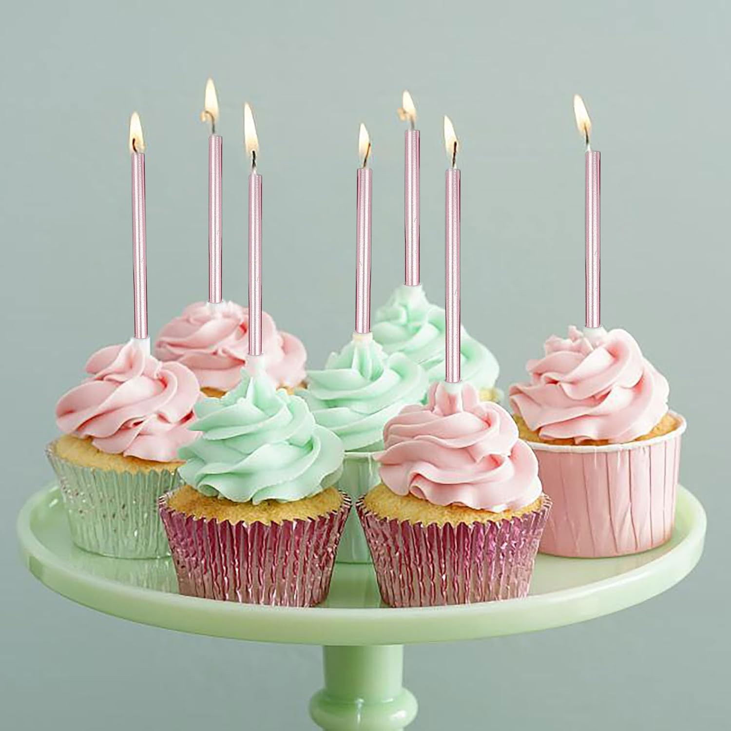 Set 6 Lumanari de Tort, Flippy, din Parafina, 11 x 0.4 cm, Lucioase, Roz Auriu [2]
