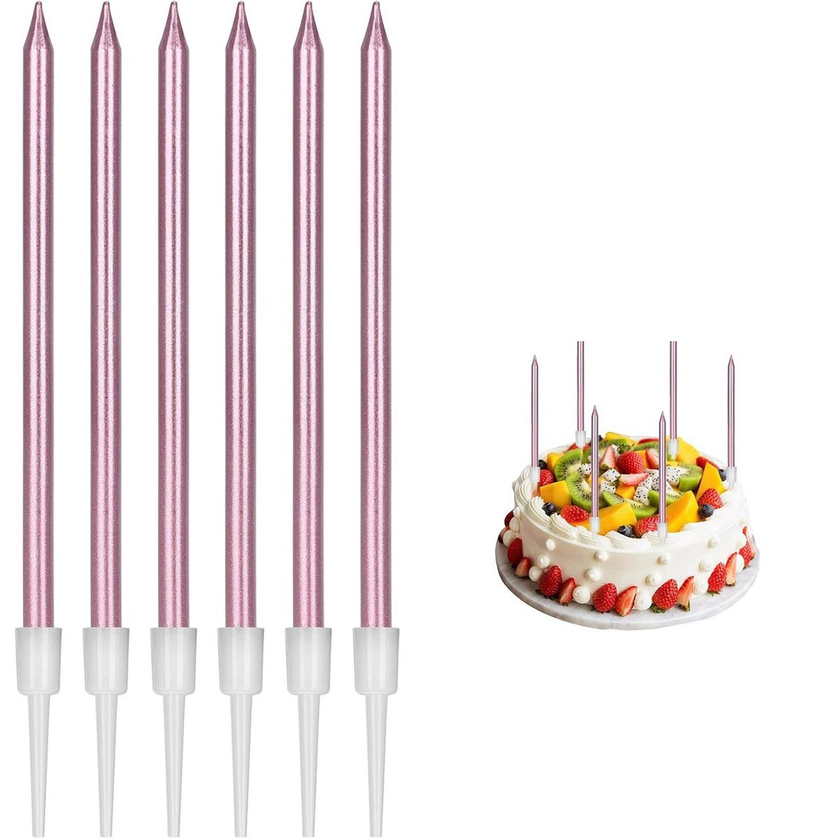 Set 6 Lumanari de Tort, Flippy, din Parafina, 11 x 0.4 cm, Lucioase, Roz Auriu [5]