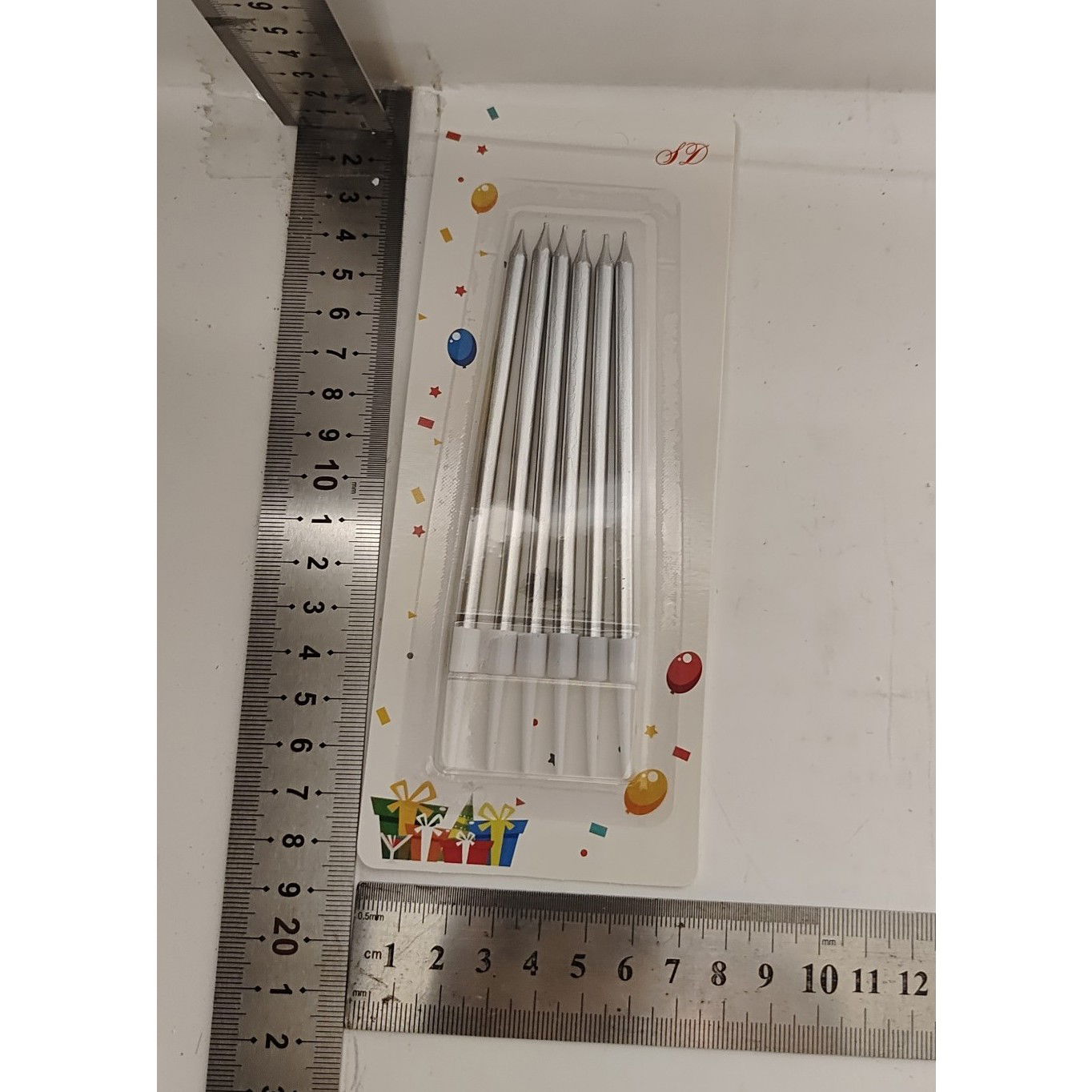 Set 6 Lumanari de Tort, Flippy, din Parafina, 11 x 0.4 cm, Lucioase, Argintiu [8]