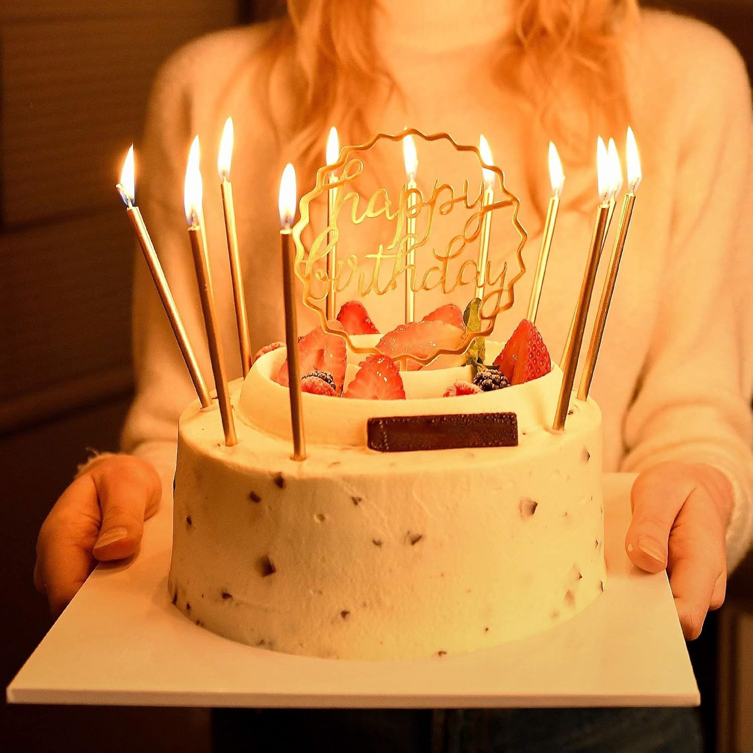 Set 6 Lumanari de Tort, Flippy, din Parafina, 11 x 0.4 cm, Lucioase, Auriu [3]