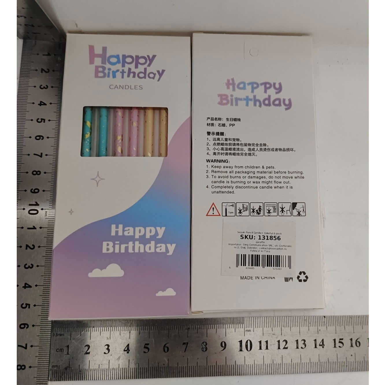 Set 6 Lumanari Lungi, Flippy, din Parafina, 10 x 0.5 cm, Happy Birthday, Multicolor [3]