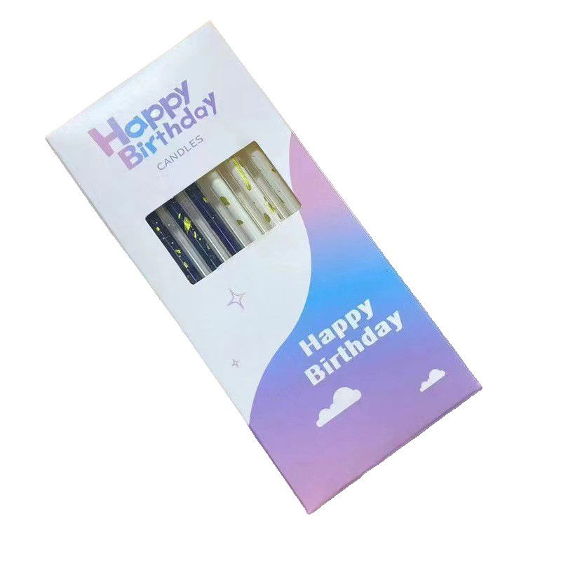 Lumanari si Toppere - Set 6 Lumanari Lungi, Flippy, din Parafina, 10 x 0.5 cm, Happy Birthday, Alb/Negru