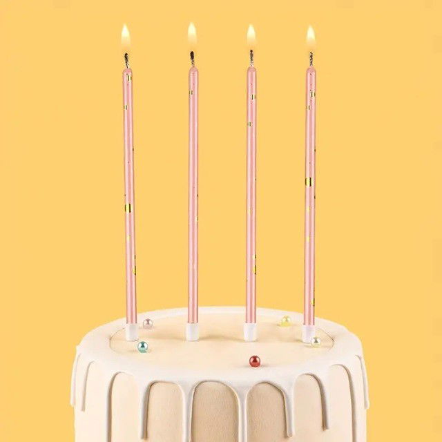 Set 6 Lumanari Lungi, Flippy, din Parafina, 10 x 0.5 cm, Happy Birthday, Roz [3]