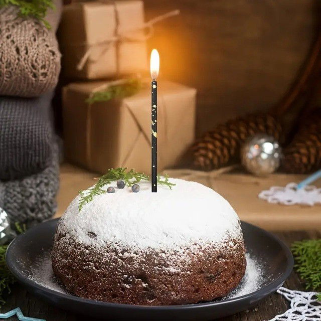 Set 6 Lumanari Lungi, Flippy, din Parafina, 10 x 0.5 cm, Happy Birthday, Alb/Negru/Auriu [5]