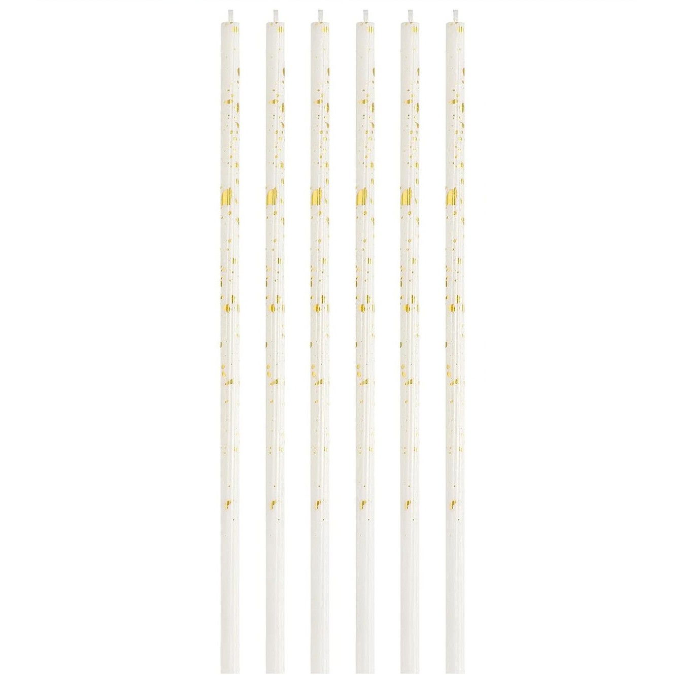 Set 6 Lumanari Lungi, Flippy, din Parafina, 10 x 0.5 cm, Happy Birthday, Alb/Auriu [1]