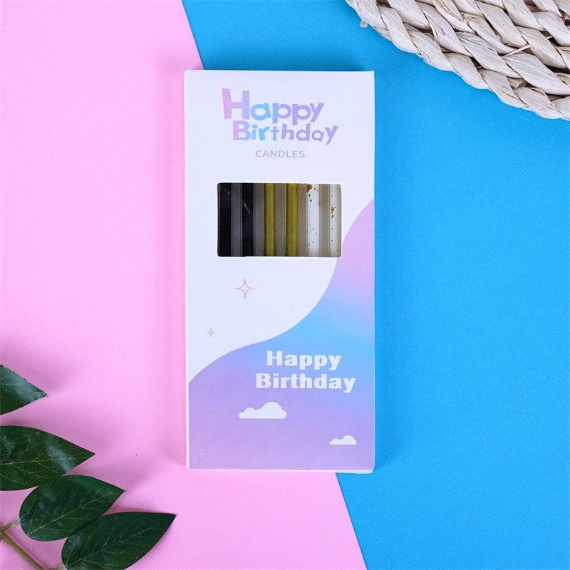 Set 6 Lumanari Lungi, Flippy, din Parafina, 10 x 0.5 cm, Happy Birthday, Alb/Negru/Auriu [3]