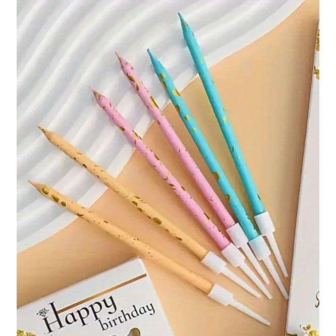 Set 6 Lumanari Lungi, Flippy, din Parafina, 10 x 0.5 cm, Happy Birthday, Roz [4]