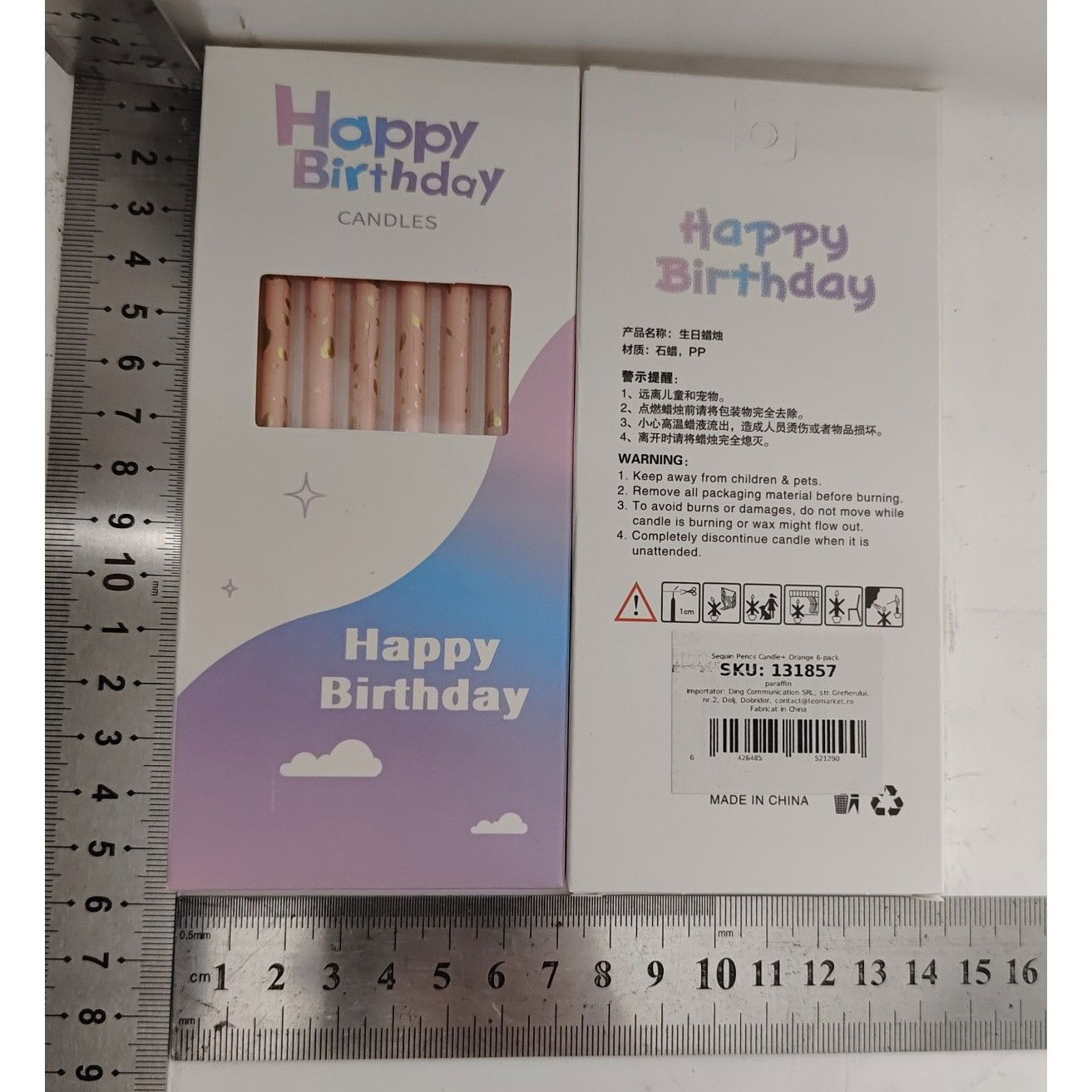 Set 6 Lumanari Lungi, Flippy, din Parafina, 10 x 0.5 cm, Happy Birthday, Oranj Pal [4]