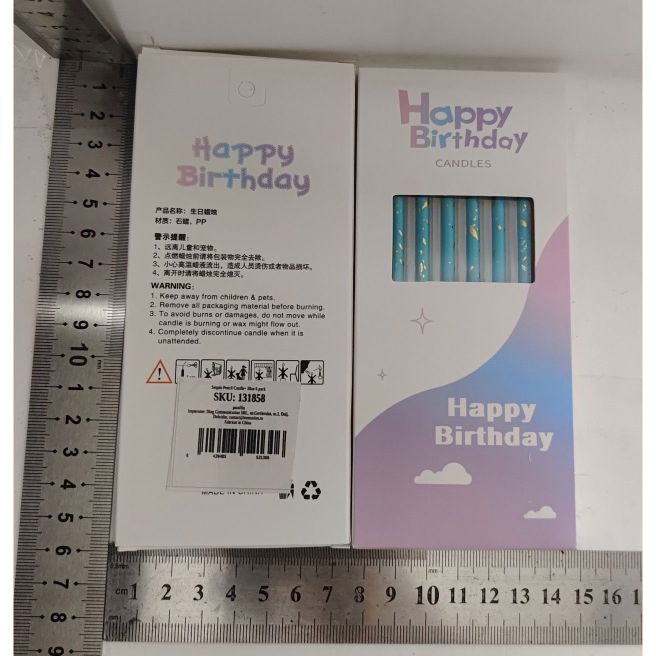 Set 6 Lumanari Lungi, Flippy, din Parafina, 10 x 0.5 cm, Happy Birthday, Albastru [5]