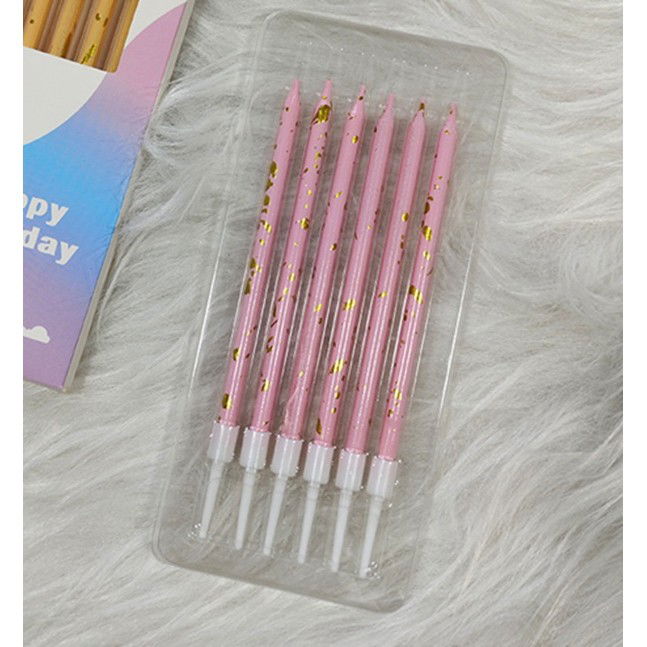Set 6 Lumanari Lungi, Flippy, din Parafina, 10 x 0.5 cm, Happy Birthday, Roz [5]