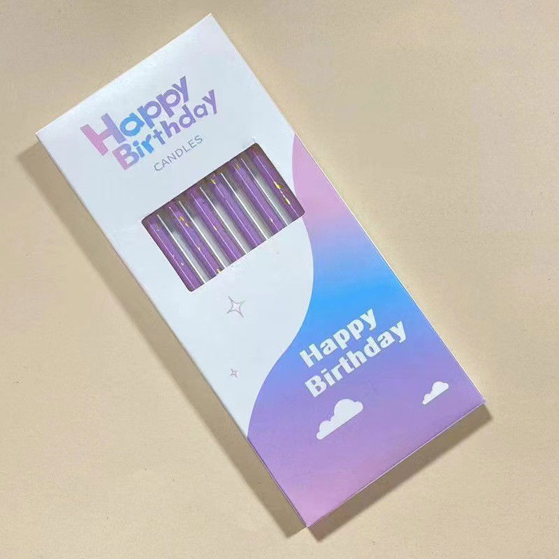 Lumanari si Toppere - Set 6 Lumanari Lungi, Flippy, din Parafina, 10 x 0.5 cm, Happy Birthday, Mov