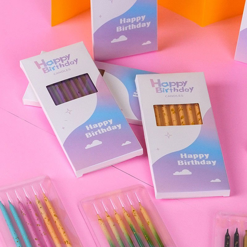Set 6 Lumanari Lungi, Flippy, din Parafina, 10 x 0.5 cm, Happy Birthday, Mov [3]