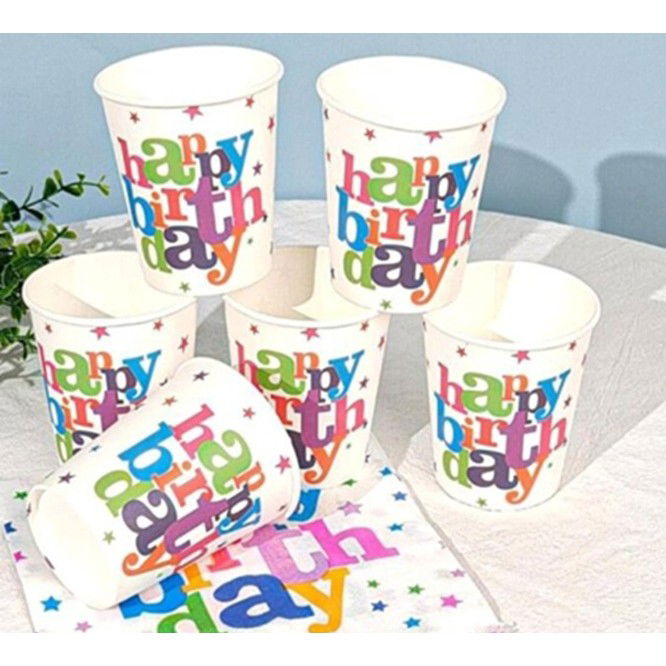 Set 6 Pahare, Flippy, Imprimeu Happy Birthday, din Carton, 7.5 x 7.8 cm, Multicolor [4]