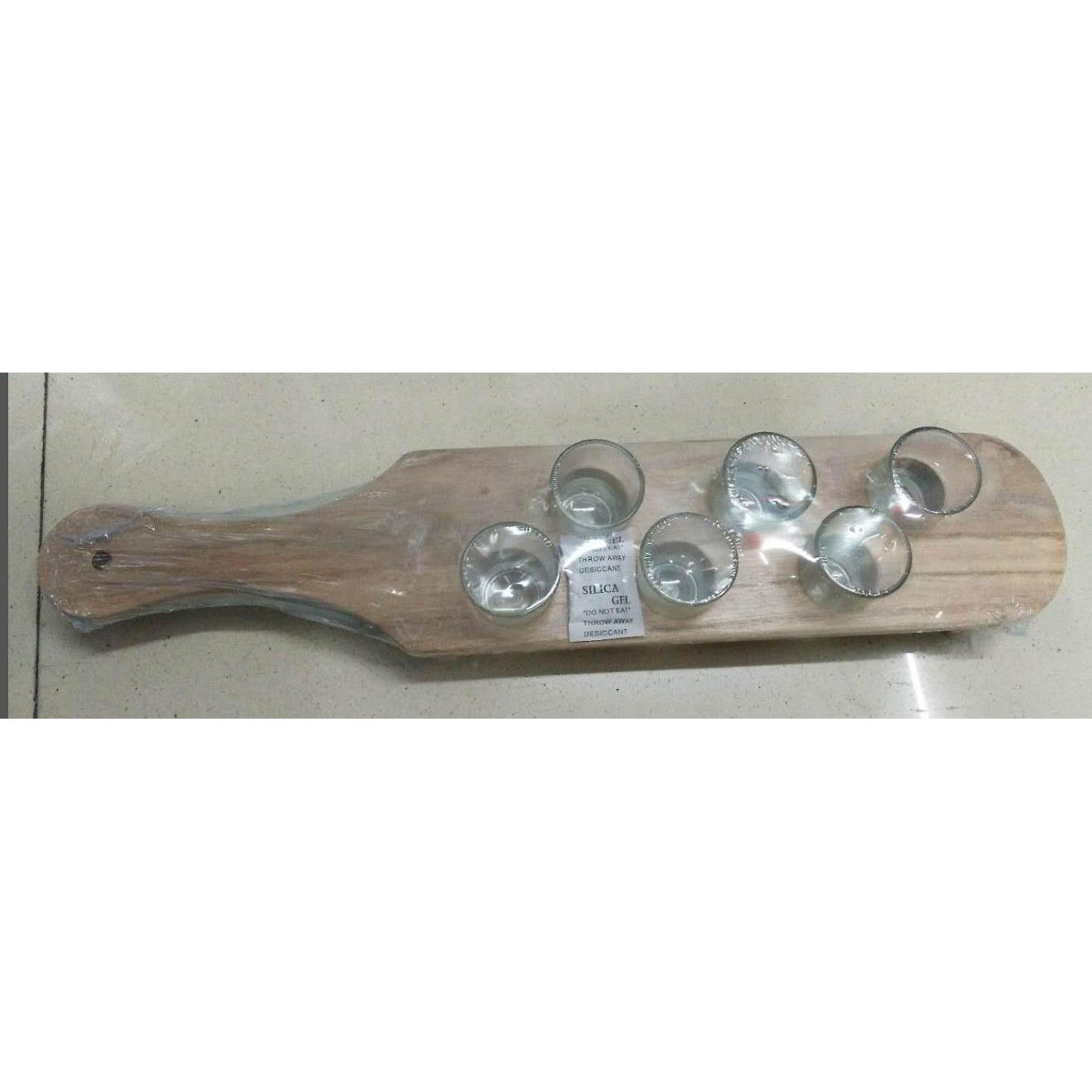 Pahare Shot din Sticla, Flippy, Set 6 pahare pentru Shot cu Suport din Lemn, Design Rustic, 41 x 8.5 x 6 cm, Model 2, Maro [4]