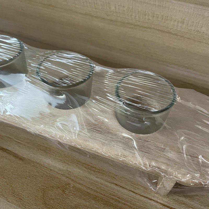 Set 6 Pahare Shot din Sticla Flippy, cu Suport din Lemn, Design Rustic, 49.5 x 7 x 6.5 cm, Maro [4]