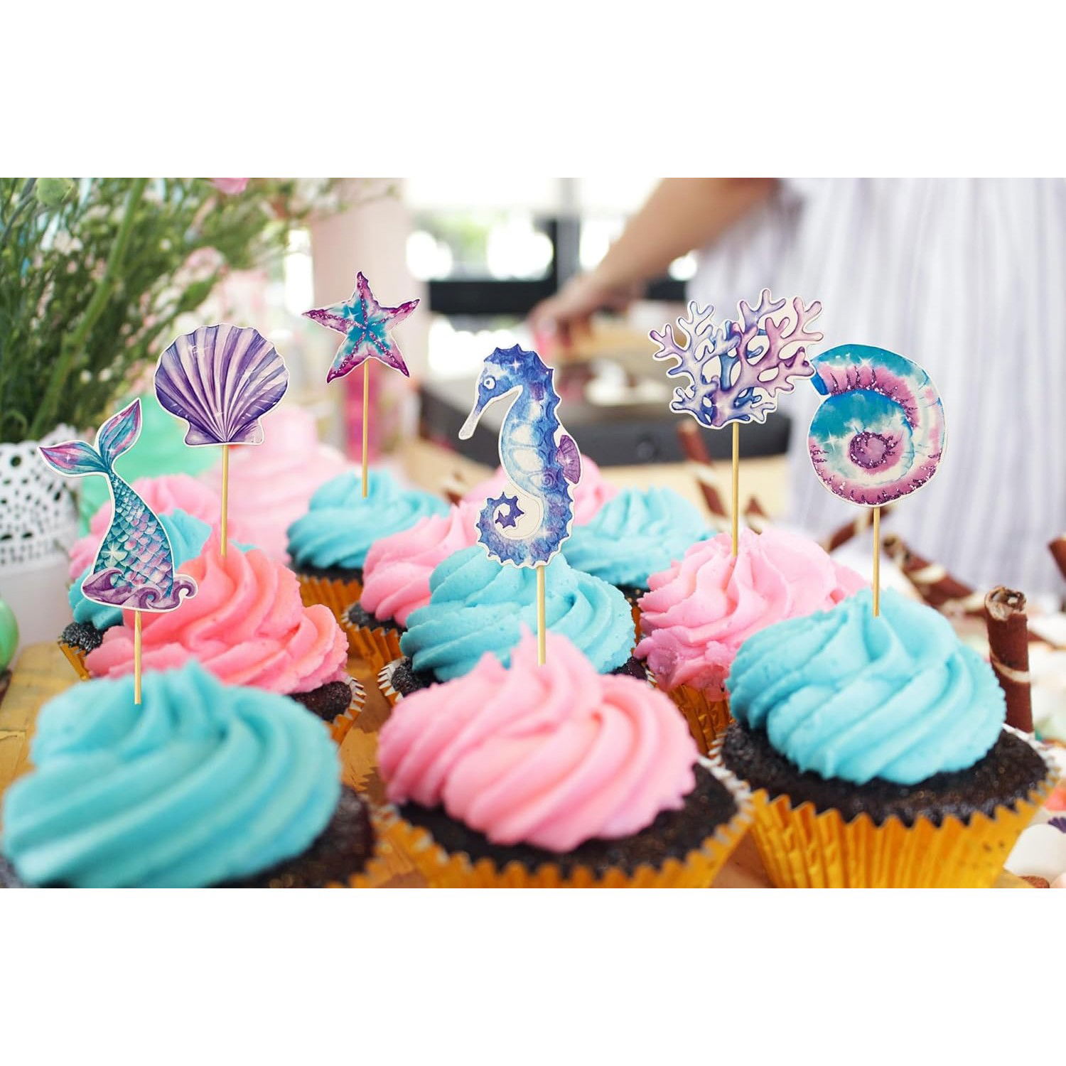 Petrecere - Set 6 Props-uri pentru Prajituri Sirena, Flippy, Colectia Mermaid, Multicolor