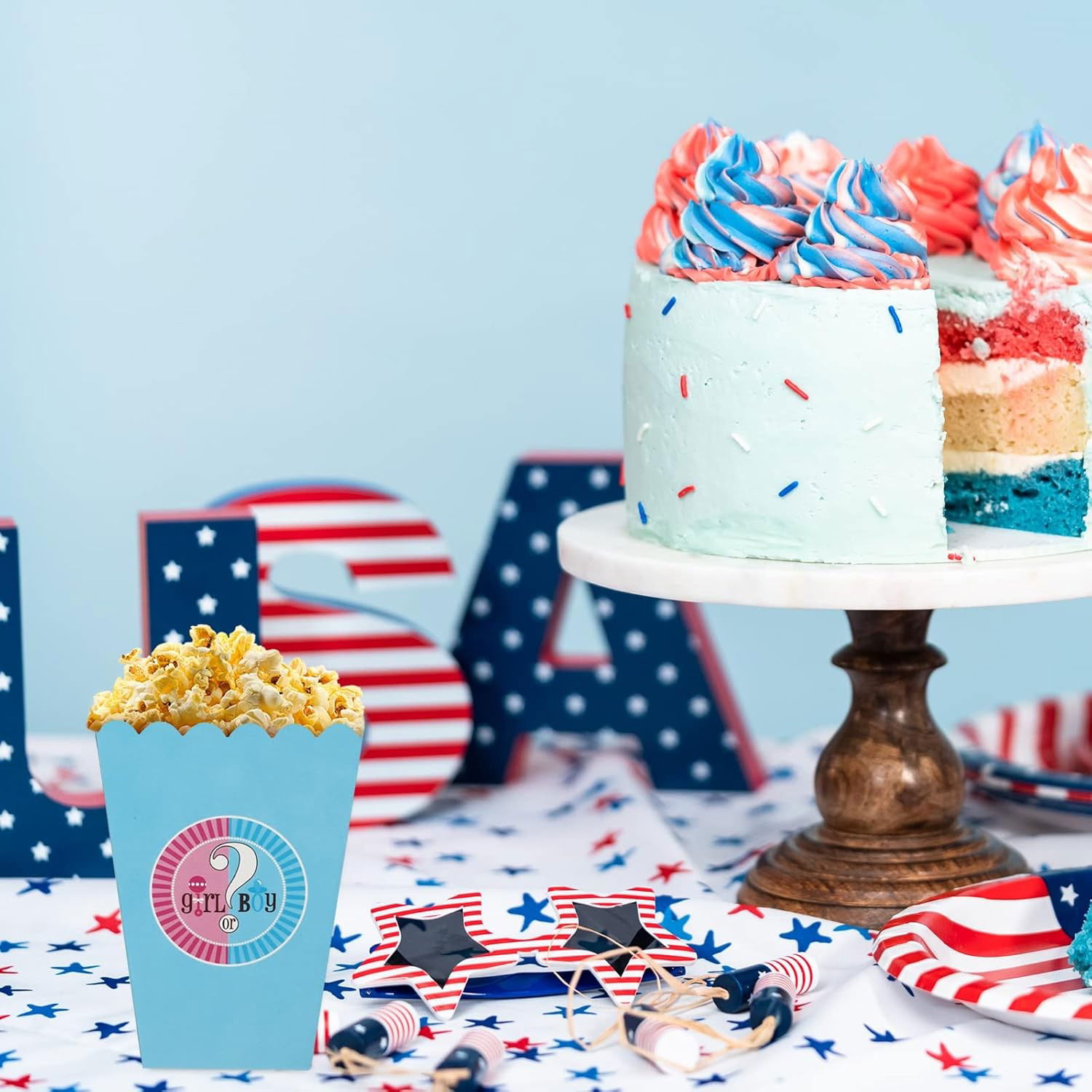 Set 6 Cutii Popcorn Gender Reveal, Flippy, Girl or Boy, din Carton, 13 x 9 cm, Roz/Albastru [3]