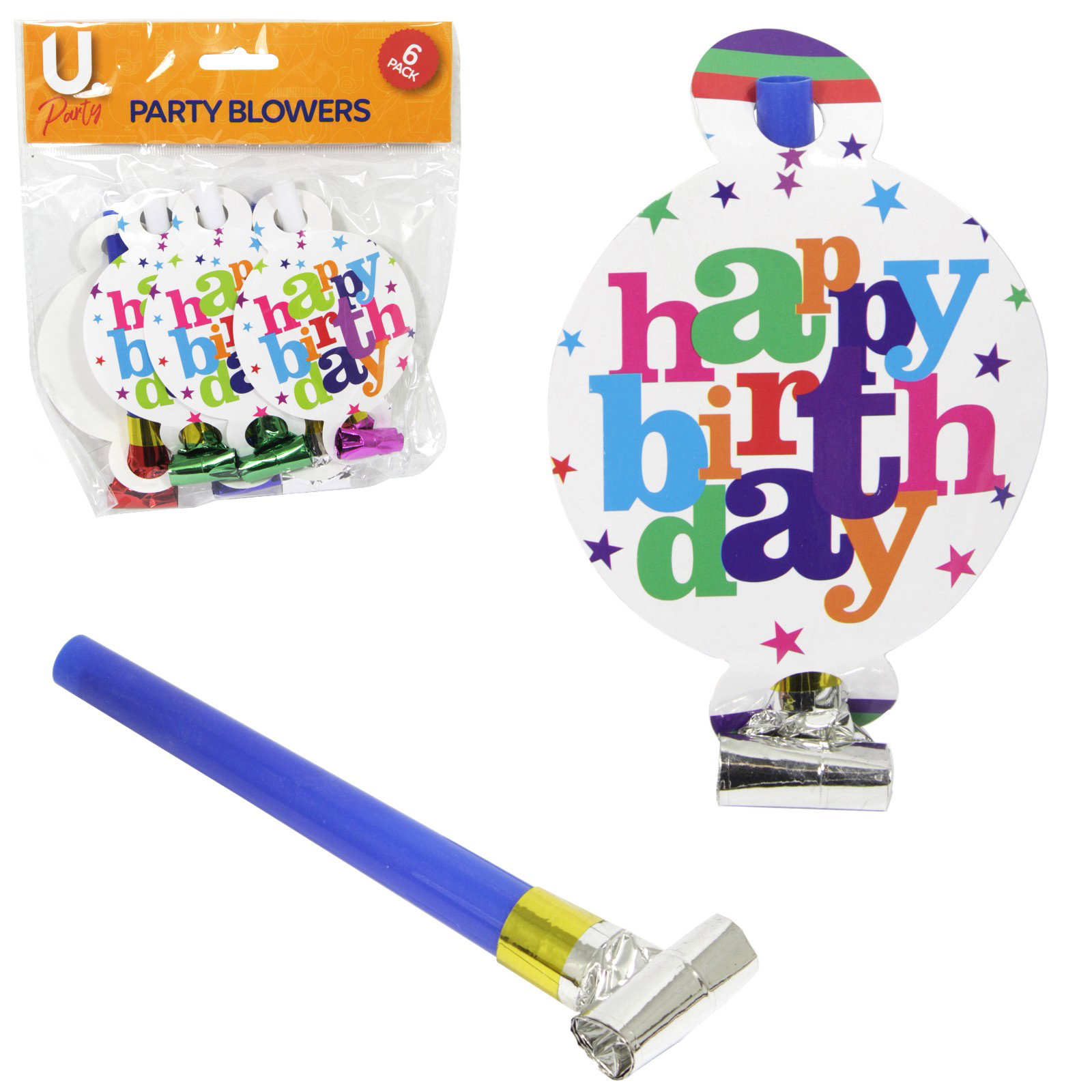 TeoMarket - Set 6 Suflatori, Flippy, Colectia Happy Birthday, 19 x 11 cm, din Carton/Plastic/Hartie, Multicolor