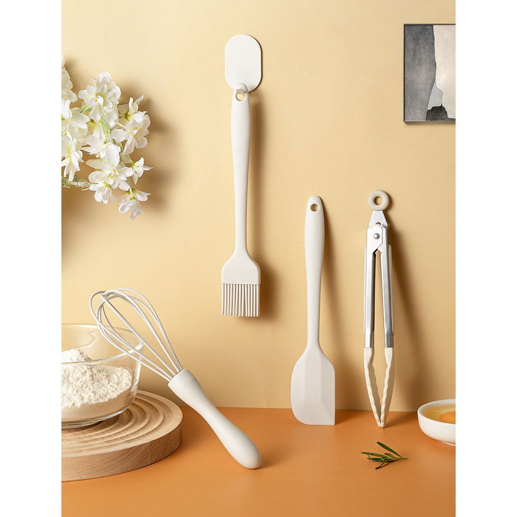 50 - 100 LEI - Set 6 Ustensile de Bucatarie, Flippy, din Silicon+Inox, Termorezistente, Antiaderente, 23 x 13 x 3 cm, Alb Ivory