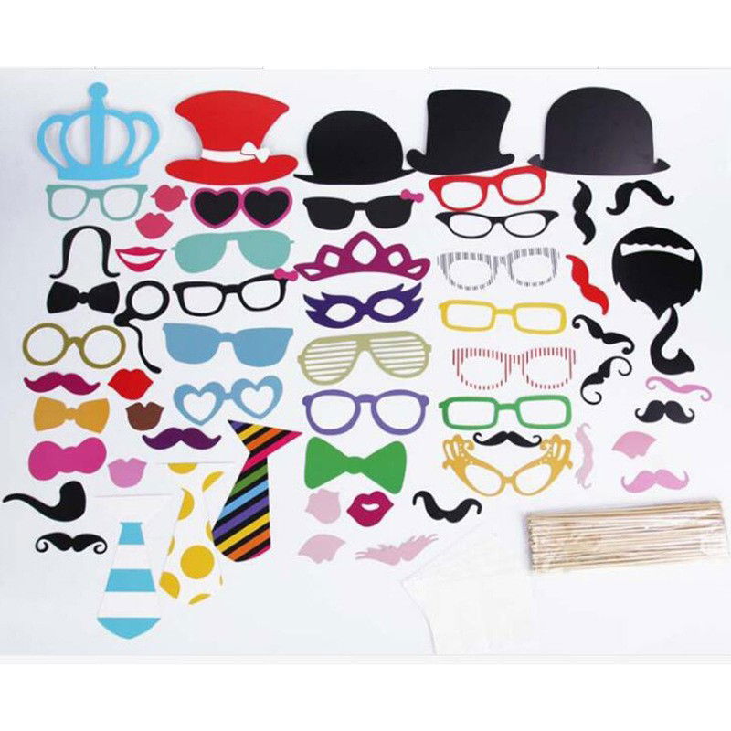 Set 60 de Accesorii pentru Petrecere, Flippy, Props pentru Coltul de Poze, Ochelari, Palarii, Mustata, Cravata, pentru Evenimente, Multicolor [3]