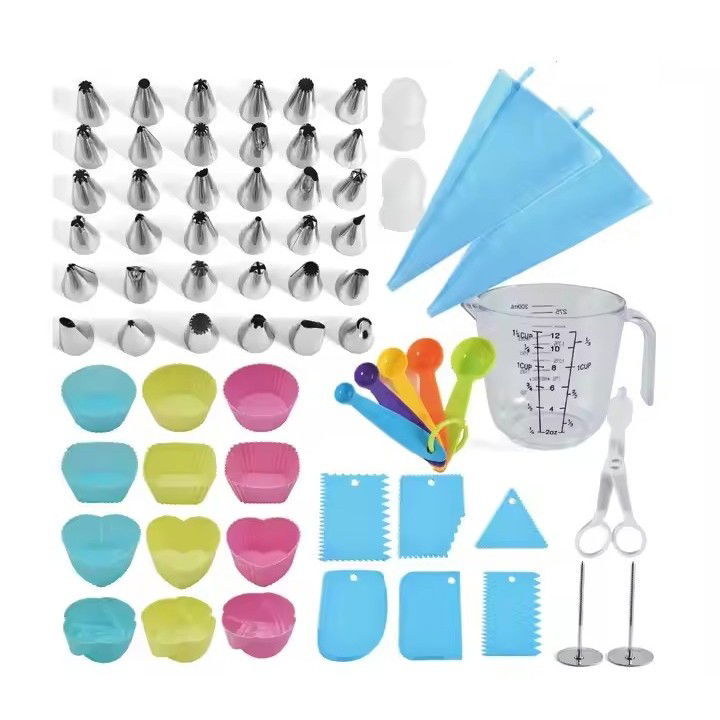 50 - 100 LEI - Set 63 Piese Ustensile pentru Ornare Prajituri, Flippy, din Plastic si Otel Inoxidabil, Forme Briose, Multicolor